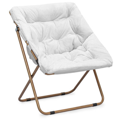 Upholstered Folding Square Saucer, Tufted Cozy Accent Chair with Golden Metal Frame for Living Room