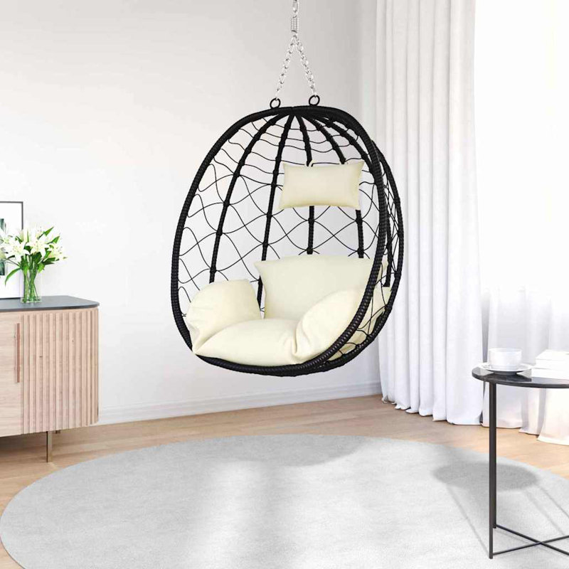  Hanging Egg Chair Cream White 91.5 X 60 X 110 Cm Poly Rattan