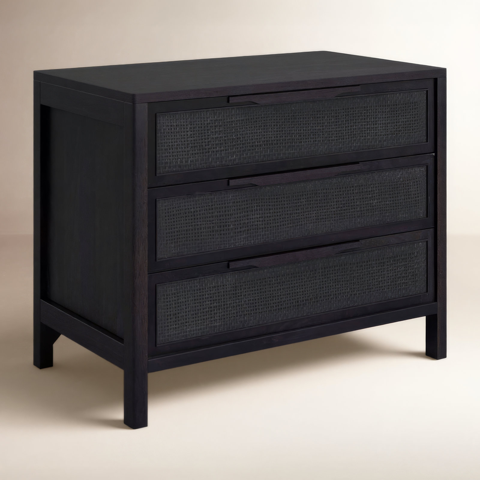 Nellie 3 - Drawer Cane Chest, Black