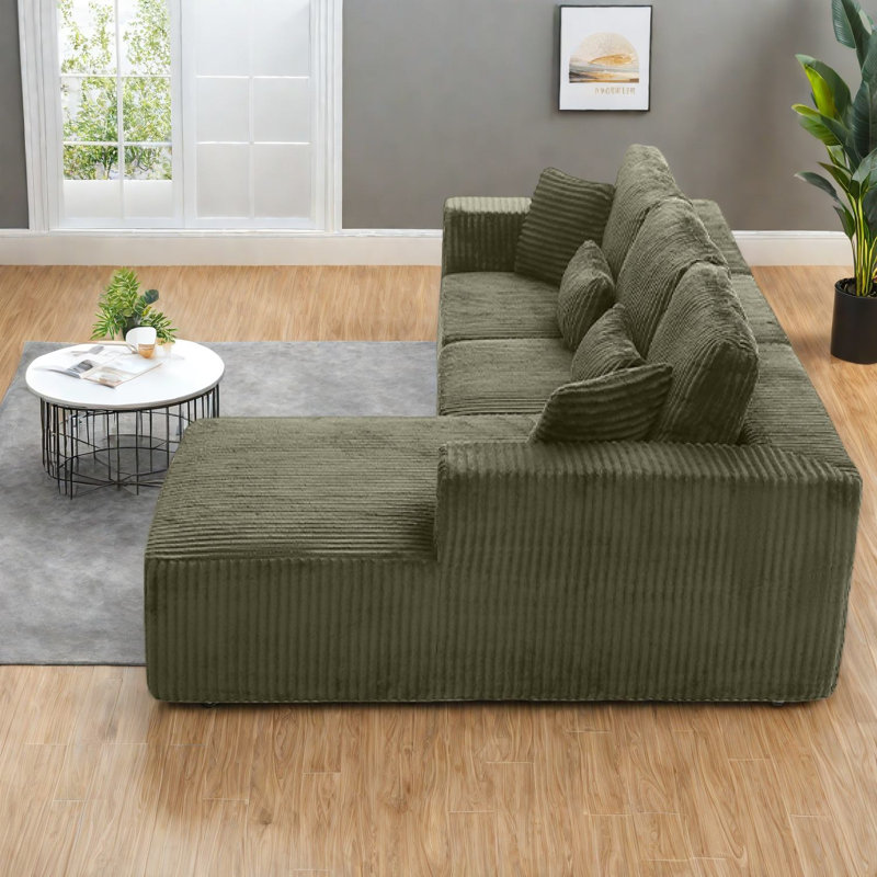Comfortable Modular Sofas, Plush Green Chenille For Living Room