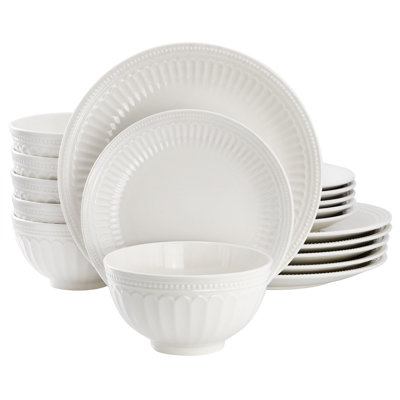 Elama Finley 18 Piece Stoneware Dinnerware Set in White, Service for 6