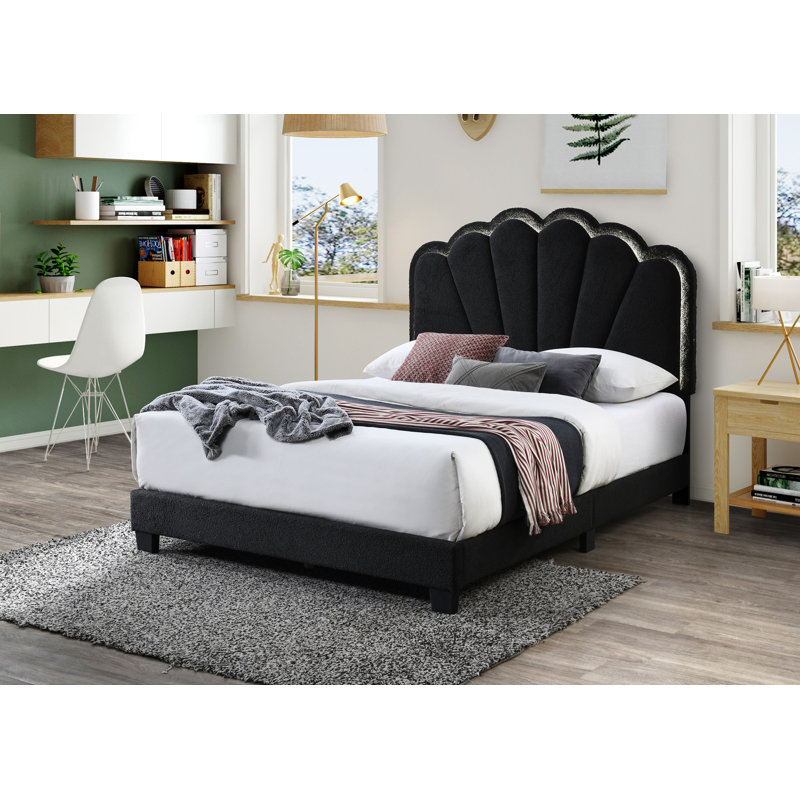 Fabric LED Light HB Platform Bed W/ LED Light & Chunky Leg (Fully Slated), California King, Black