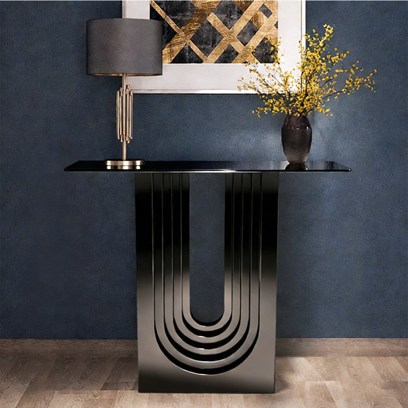 Modern simple console table., Black, Dark Grey, 33.4" H x 70.8" L x 11.8" W