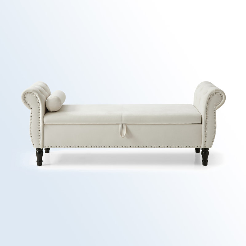 Banc de rangement rembourré Lalita, Beige