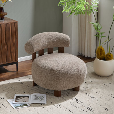Zavier Boucle Upholstered Accent Chair With Wooden Legs