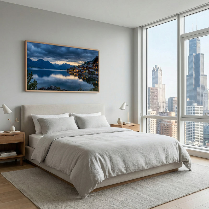 Ensemble de 1 tableau sur toile Lake Village, L 40 po x H 20 po, Naturel