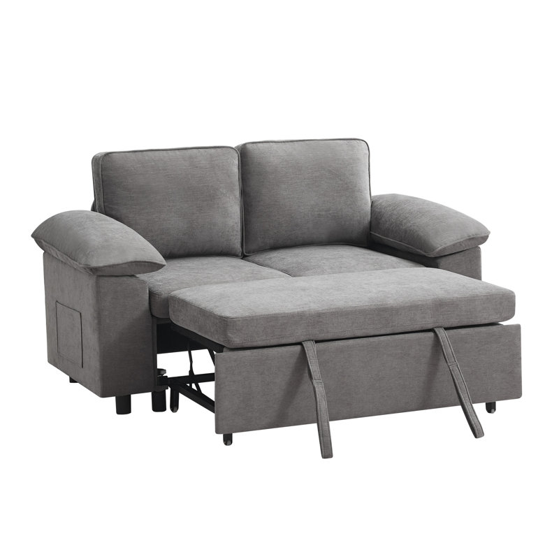 60" Modern Sleeper Sofa - Convertible Loveseat with Pull-Out Bed, Light Grey