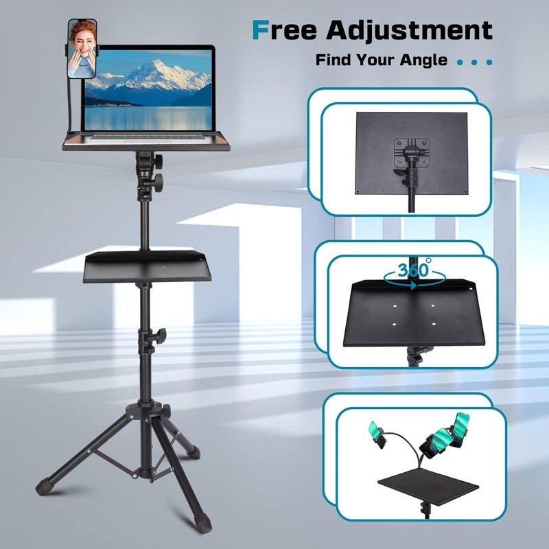 50” Laptop Stand with 2 Shelves for Projector, iPad, DJ Equipment, Portable Adjustable Floor Stand