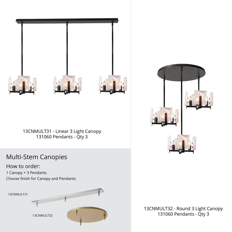 3-Light Linear Canopy - Black Finish, Black