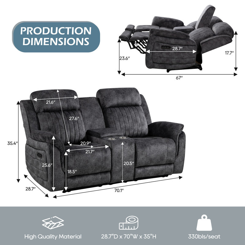Causeuse inclinable électrique Zero Gravity avec appui-tête réglable, causeuse inclinable avec console, ports USB et Type-C pour le salon - Assemblage facile