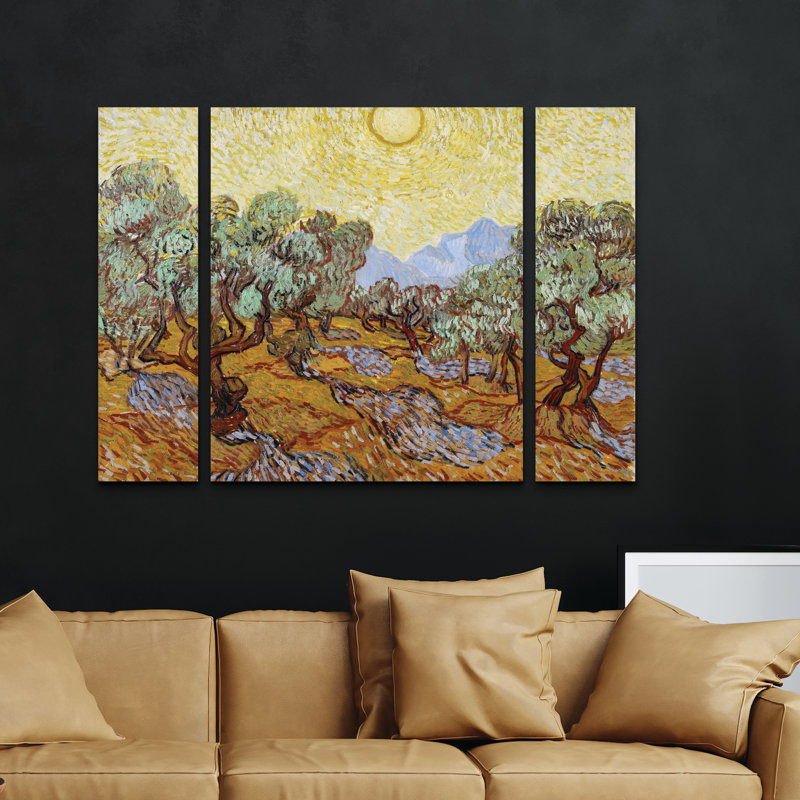 Ensemble de 3 panneaux muraux - Vincent van Gogh «Olive Trees 1889», art mural sur toile pour le salon, la chambre à coucher ou le bureau 