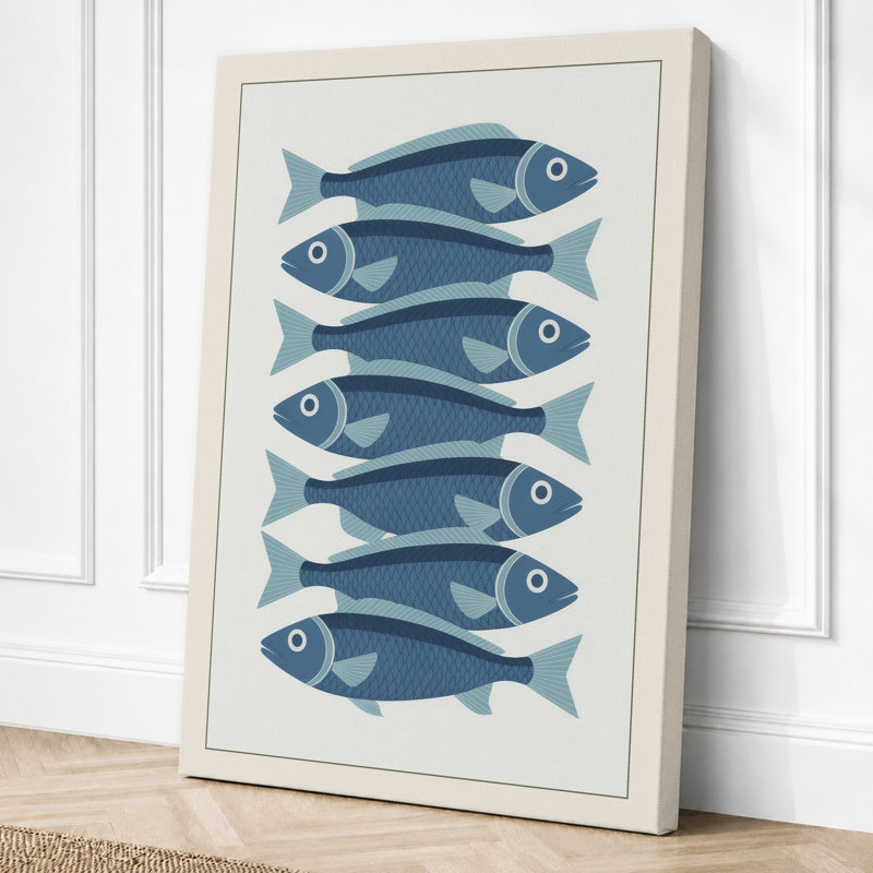 Six Fish Study Coastal - Print, 30x20 - 76.2 x 50.8 cm, Cream Border