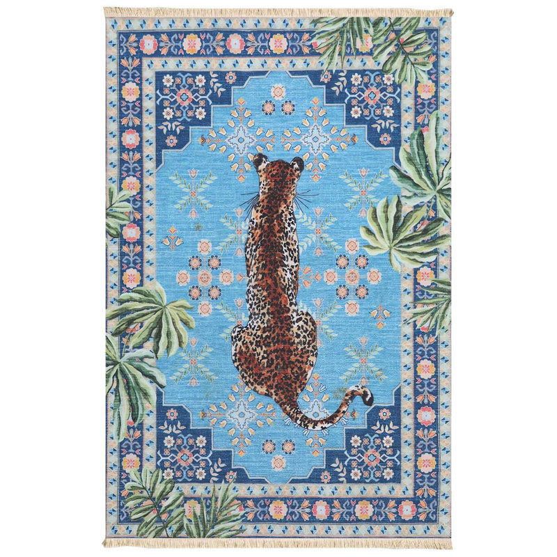 Azure Blue Leopard Oasis Area Rug