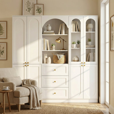 70''H x 71'' W 6-Story Bookcase with Drawers and Glass Doors Red Barrel Studio
