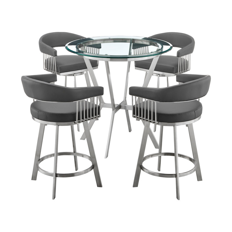 Ensemble de salle à manger à hauteur de comptoir Naomi & Chelsea, 1 table et 4 chaises, Argent