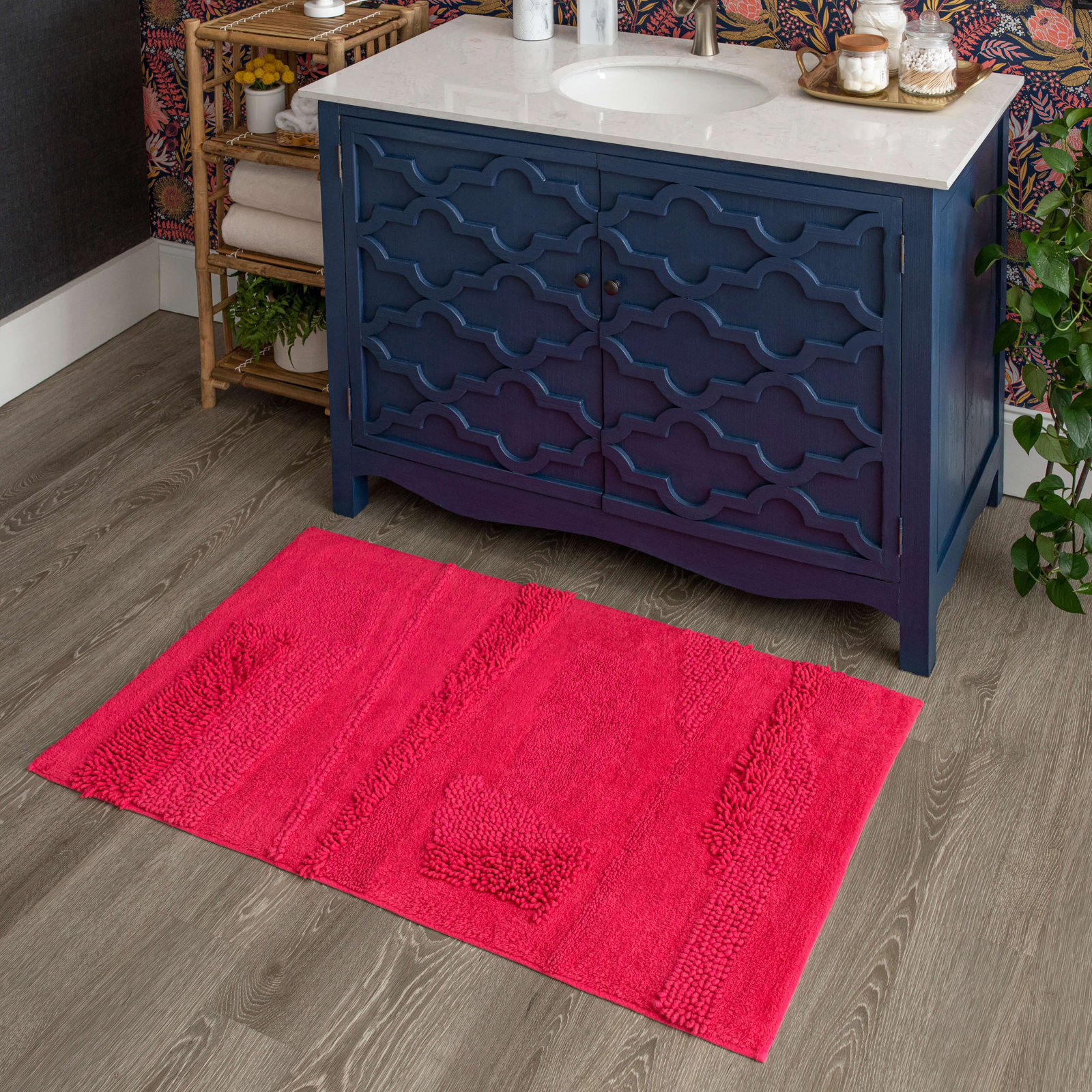 Laverne Solid Cotton Bath Rug, 27" W x 45" L, Fiesta Fuschia