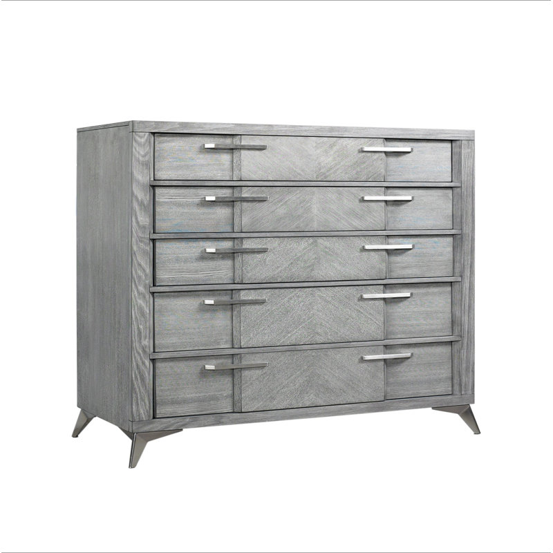 Commode 5 tiroirs en placage assorti gris
