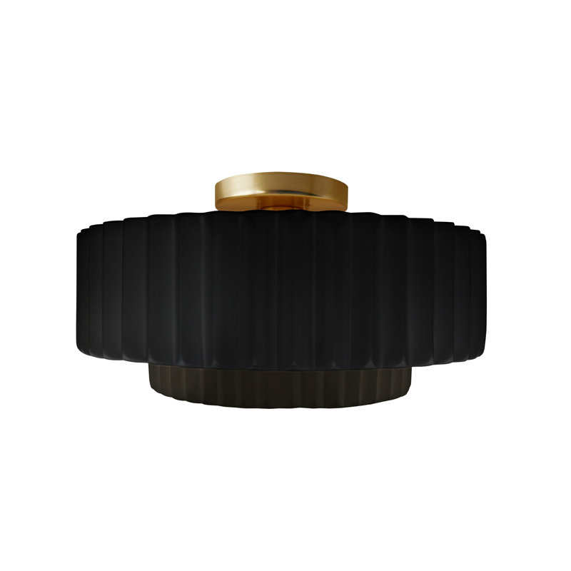 Plafonnier semi-encastré en céramique Wilbury Dottie, Laiton brossé, H 7,25 po x l 14,5 po x P 14,5 po