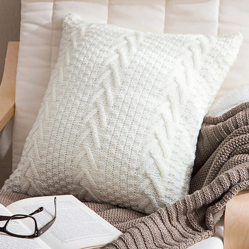 Ensemble de 1 housse de coussin décoratif 100% polyester tricoté 18 po x 18 po, Blanc