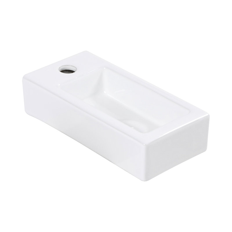 Wall Mounted Bathroom Sink 14.46x7.09 Inch - White Ceramic Rectangular, Stain , Low Water Absorption, Acid Resistance, Modern Captivating With Faucet Hole Mount Absorption Property, Enchantment