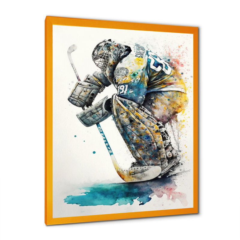 «Hockey Gardien on Ice pendant Play V», impression sur toile, H 32 po x l 24 po x P 1 po, Impression dorée sur toile encadrée