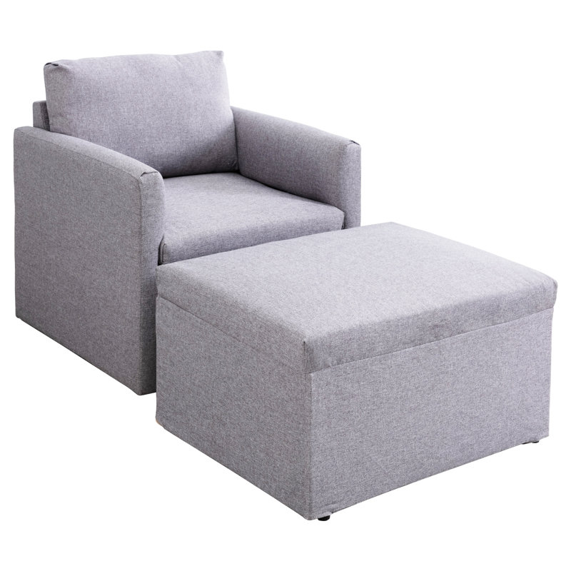 Upholstered Linen Club Chair With Footstool, Dark Grey