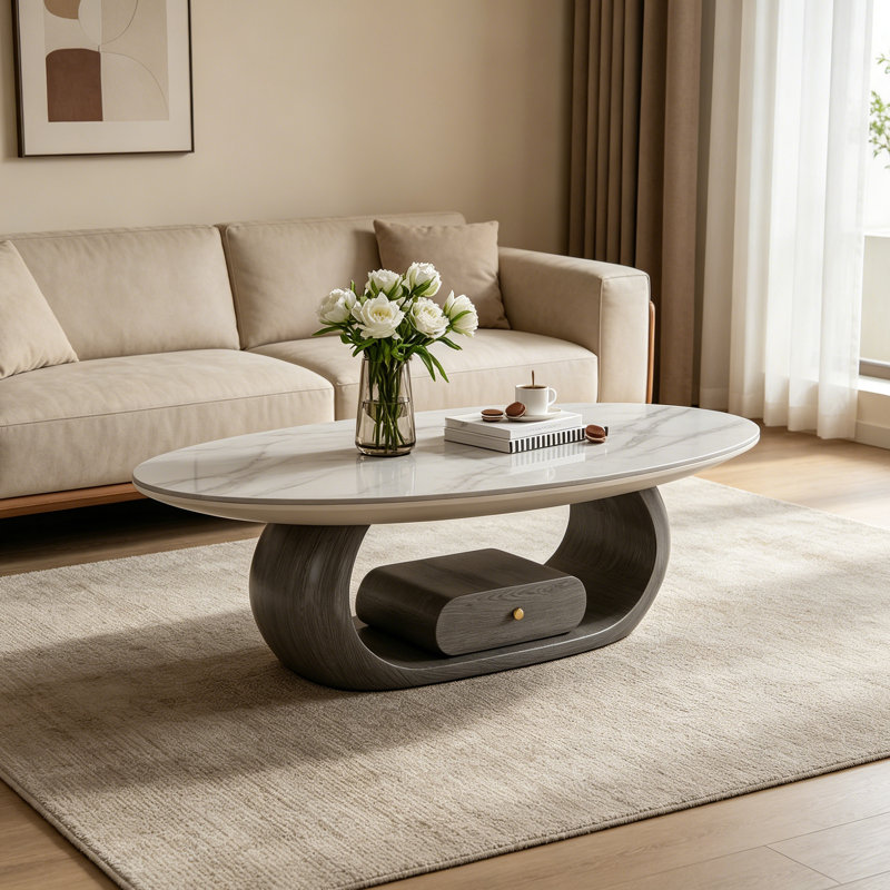 Table basse avec rangement Modern Rock, H 15,74 po x l 51,18 po x P 27,55 po, Gris / gris brunâtre