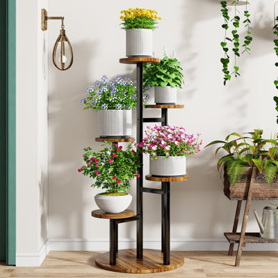 Support à plantes à 5 niveaux pour l'intérieur, grand support à plantes en bois, support à pots de fleurs multiples, support de présentation en coin, organisateur de rangement pour tablette de jardin pour chambre à coucher avec balcon