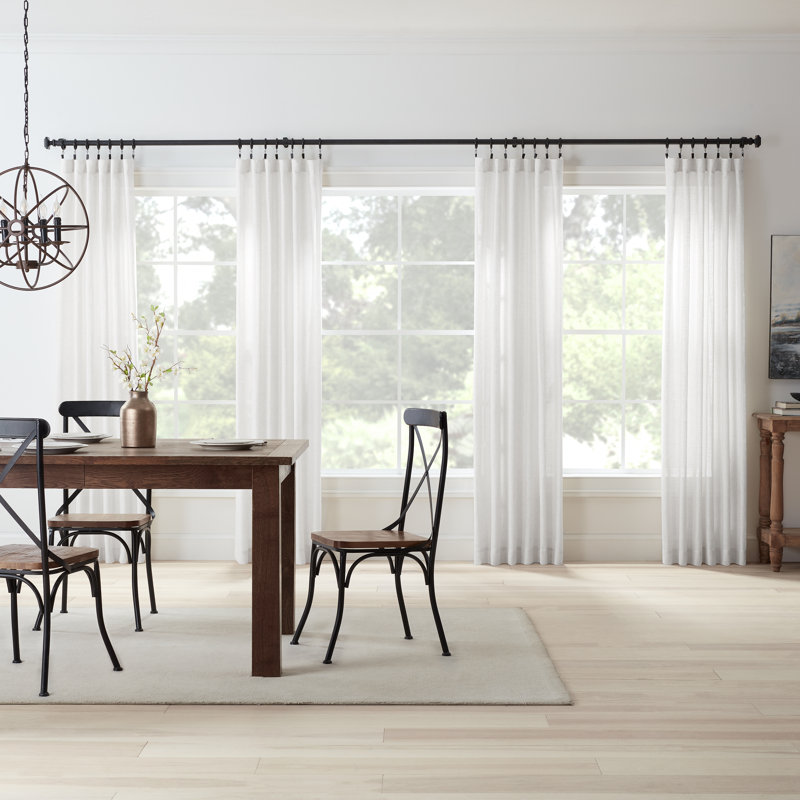 Black Steel Adjustable Curtain Rod with Square Finials, 36"-72"