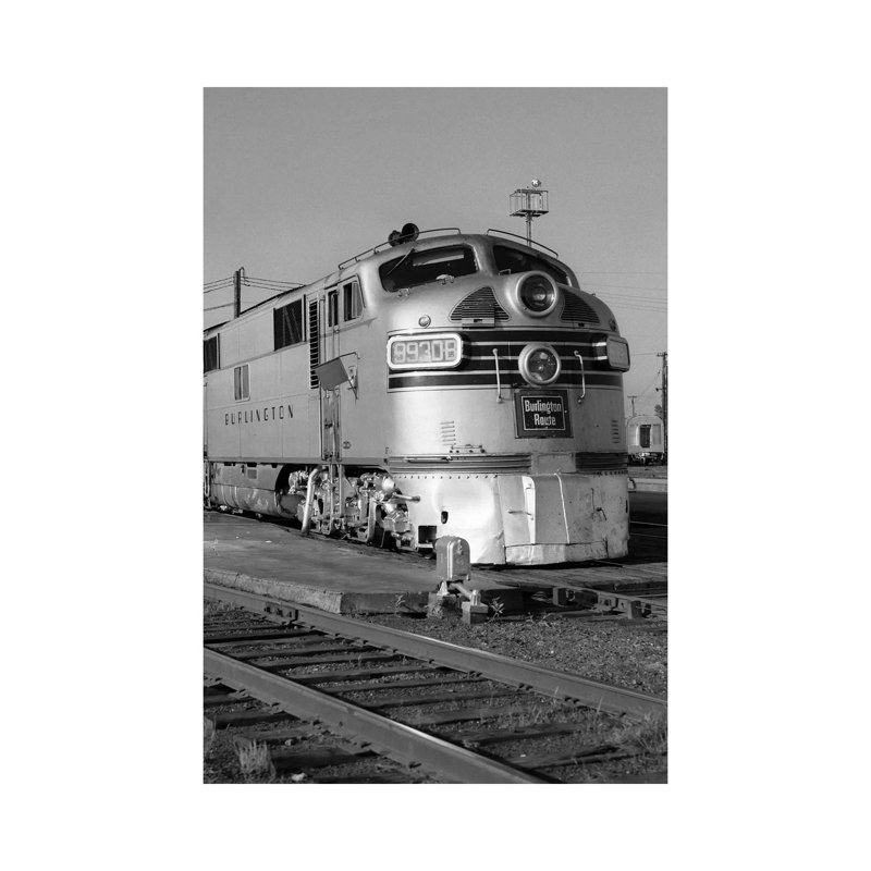 1950s-1960s Streamlined Burlington Route Railroad Train Diesel Locomotive Engine At Station by Vintage Images - Wrapped Canvas Gallery-Wrapped Canvas Giclée