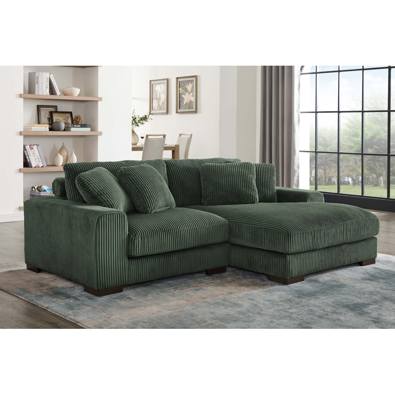 Canapé et méridienne Flaubert Gwendoly, Velours côtelé vert foncé, Orienté à droite, H 33 po x l 89,5 po x P 65 po