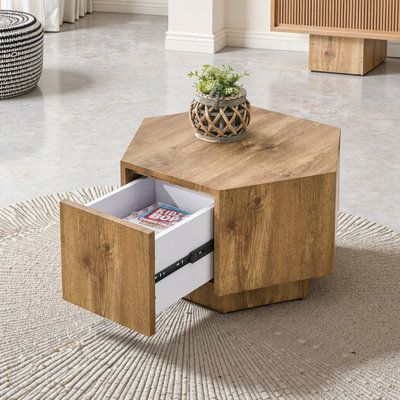 Simple et pratique! Table basse hexagonale en panneau de fibres à densité moyenne avec tiroirs. Fabriquée avec des matériaux de haute qualité, adoptant un design hexagonal unique, simple et élégant sans perdre en personnalité. W1151P264015