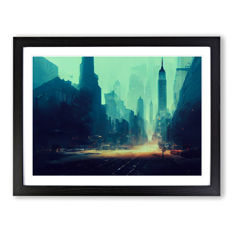 New York City Skyline Vol.3 Abstract - Single Picture Frame Print, 25cm H x 34cm W, Black