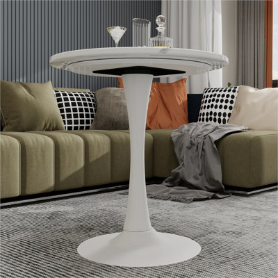 Table de salle à manger ronde en faux marbre 27,6 pouces pour 2 à 4 personnes, design moderne blanc doux