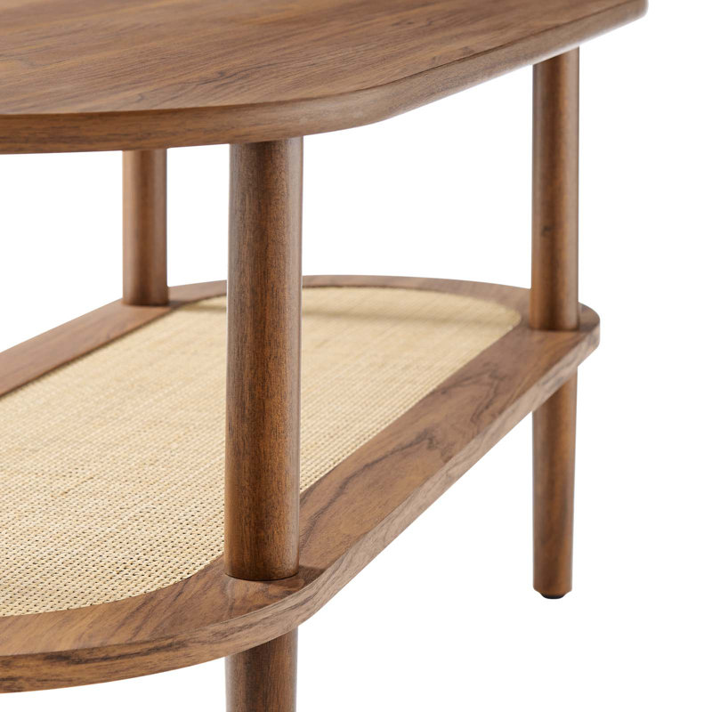 Table basse ovale avec tablette en rotin Modway Torus, Noyer
