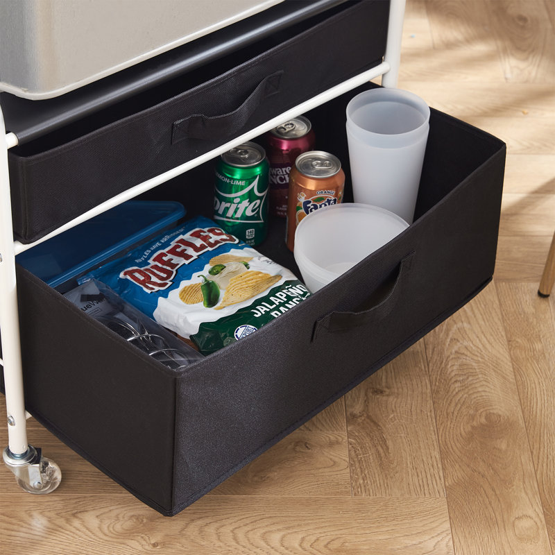 Commode de rangement 2 tiroirs pour réfrigérateur, Blanc / noir