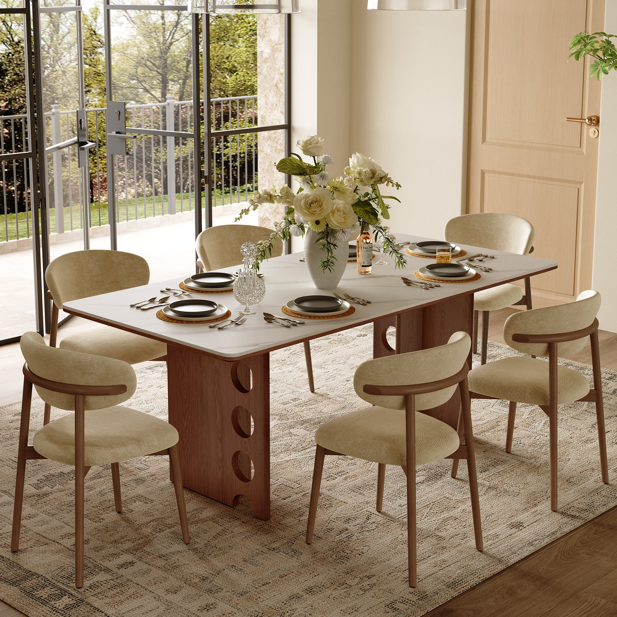 George Oliver 71" Mid Century Dining Table with Sintered Stone Tabletop ...