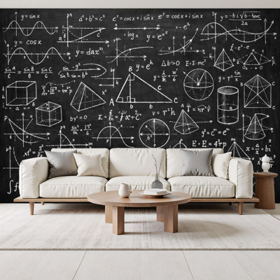 Kids Learning Peel and Stick Wallpaper for Classroom Chalkboard Filled Mathematical Equations Graphs Geometric Diagrams Wall Murals 69"H x 96"W Removable PVC Wall Paper Self-Adhesive Wall Decor for Bedroom Nursery
