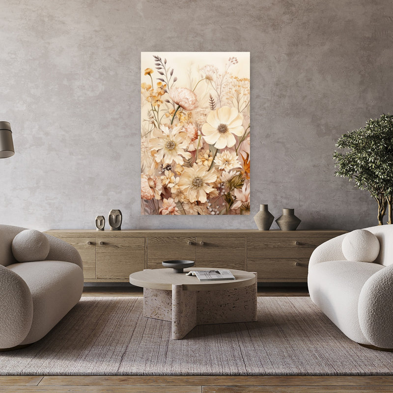 Art contemporain, paysage de marguerite abstraite, H 48 po x l 32 po