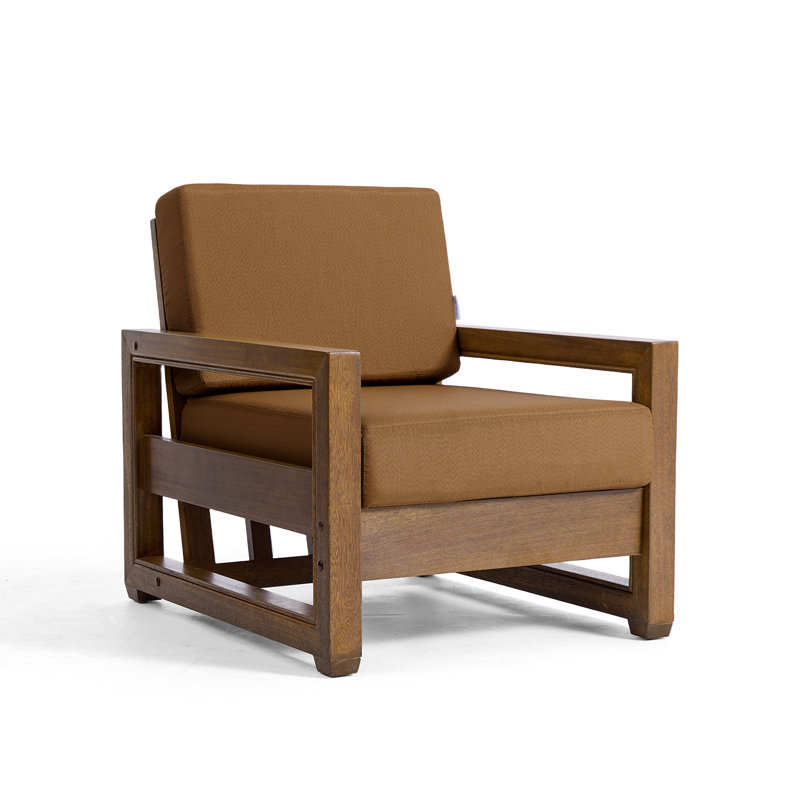 Gustina Solid Wood Teak Outdoor Chair With Cushion And Arms, Natural Wood, Light Brown