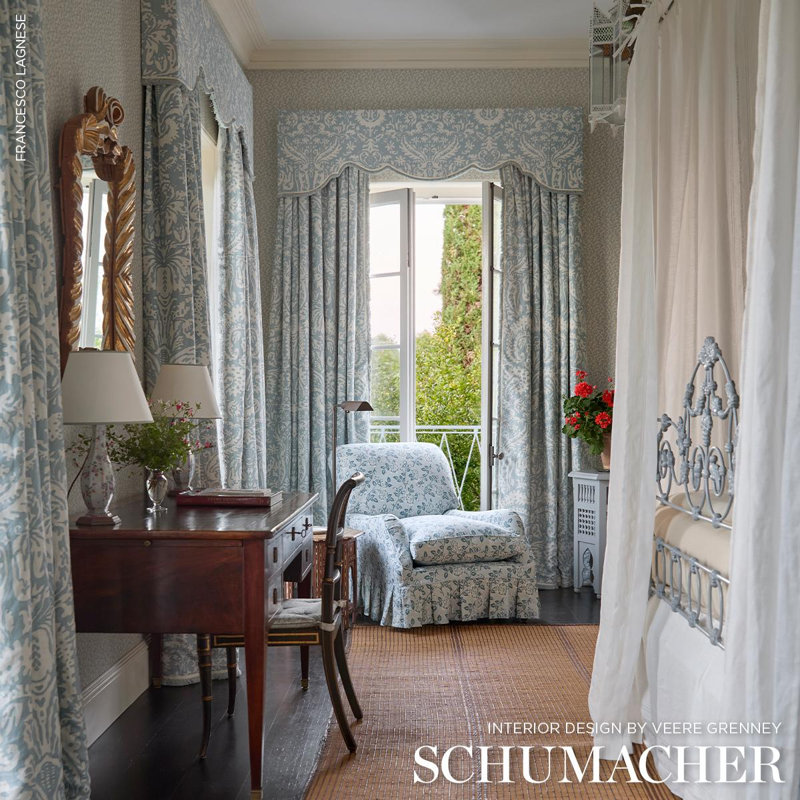 Schumacher X Veere Grenney Suffolk Damask Fabric, Blue
