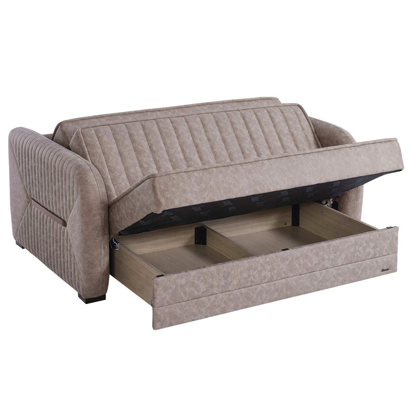 Causeuse convertible rembourrée avec rangement, microsuède, Beige