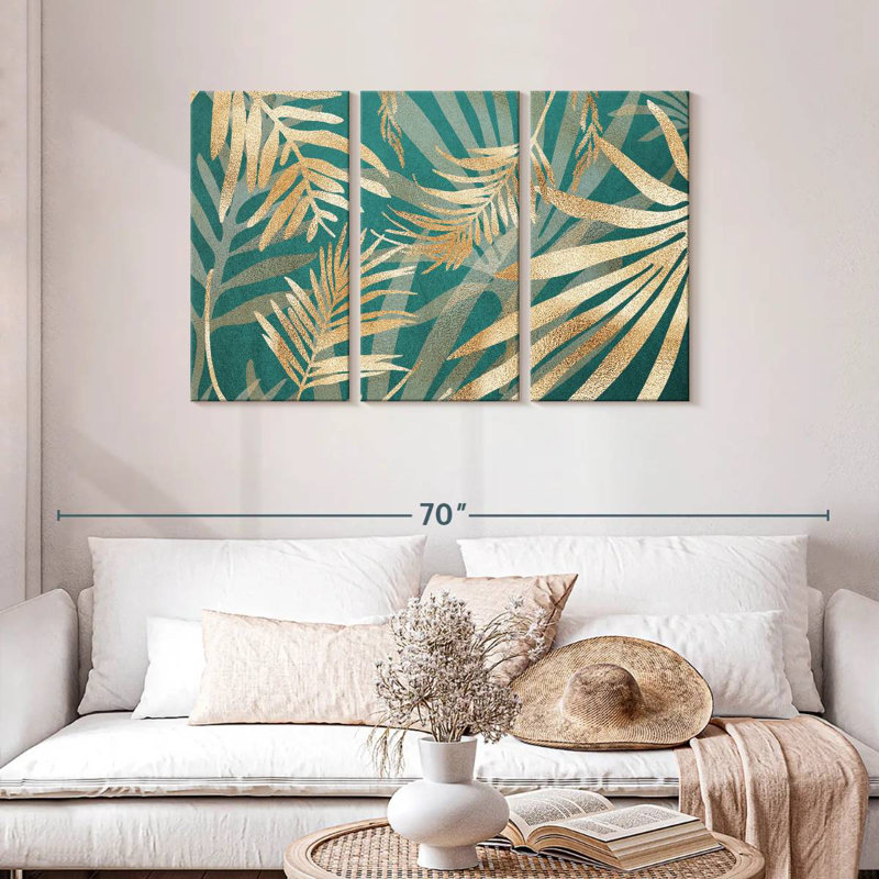 Harnek Glam Leaves Teal II, 28" H x 45" W