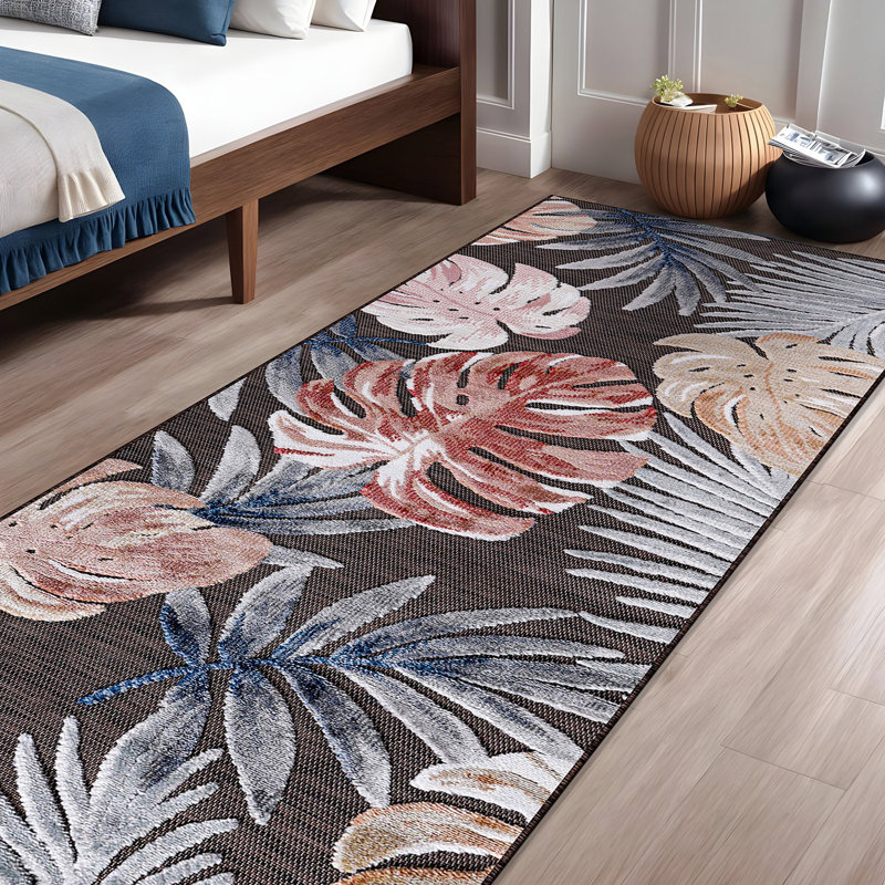 Tapis d'intérieur / extérieur à motif floral tissé à la machine, Tapis de couloir 2 pi x 10 pi