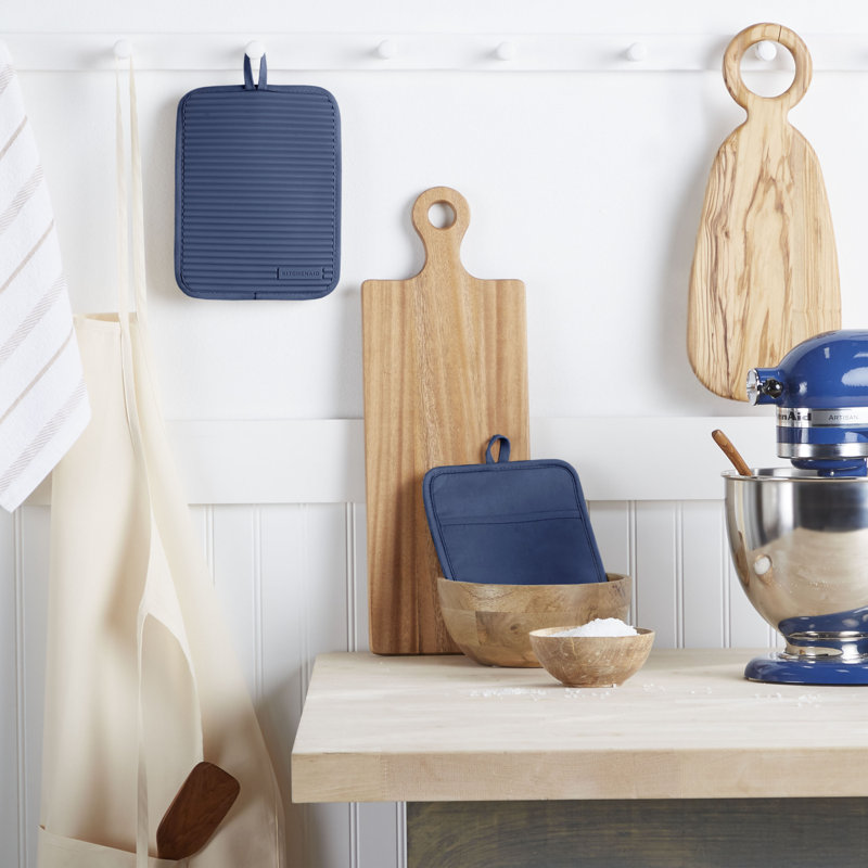 KitchenAid Ribbed Soft Silicone Potholder, Blue Willow
