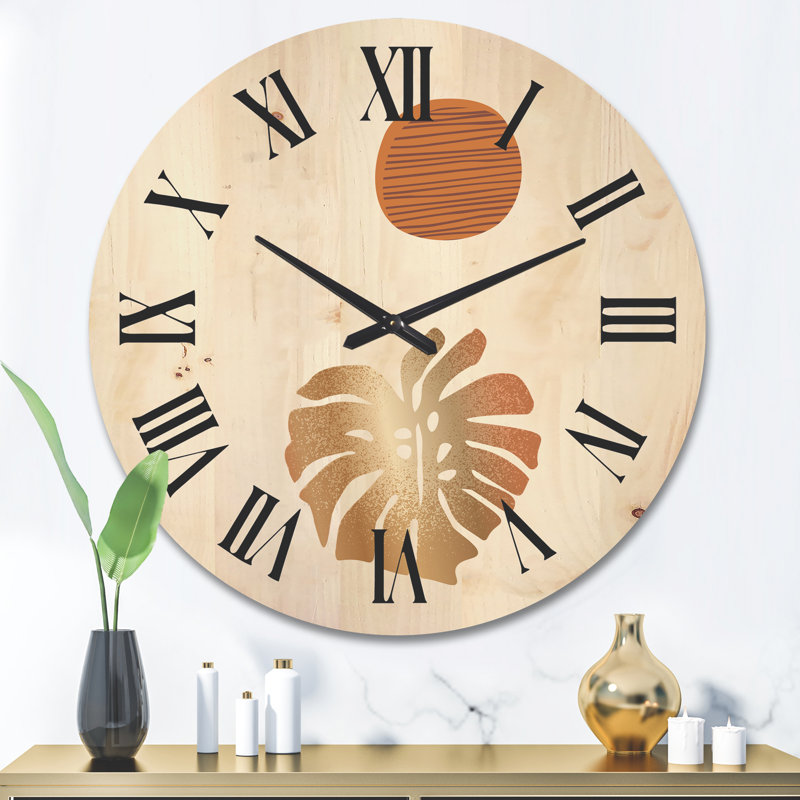 Horloge murale en bois Tropical Palm Leaf, Grand