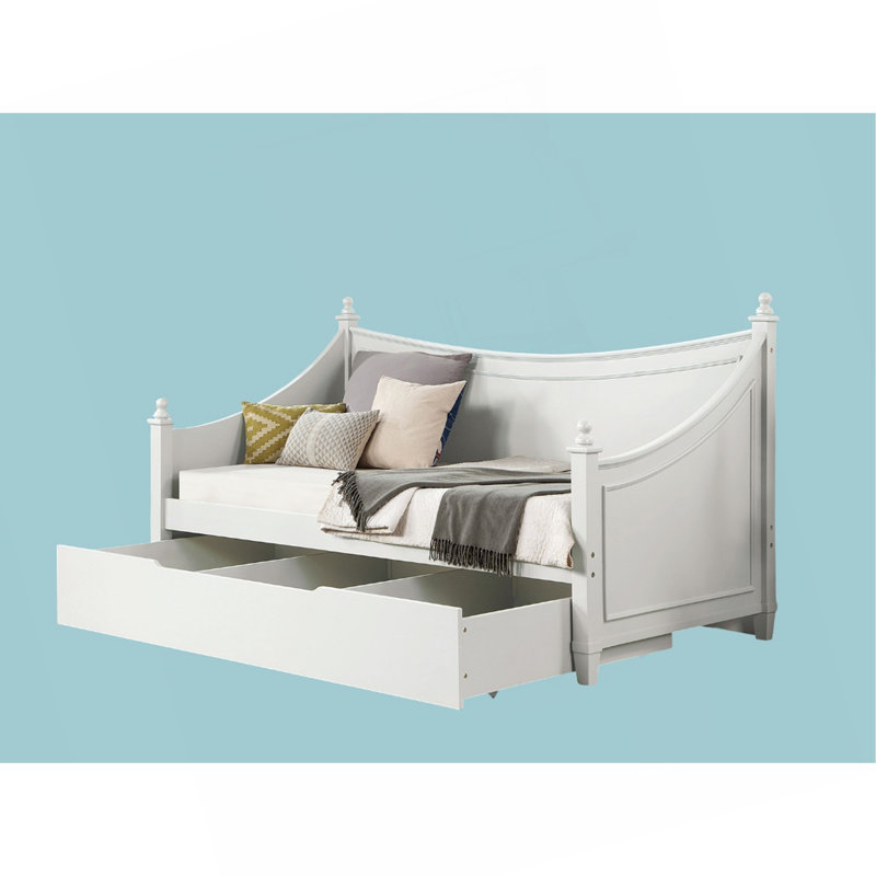 Lit de jour simple de style transitionnel avec moulures et finition blanche, White
