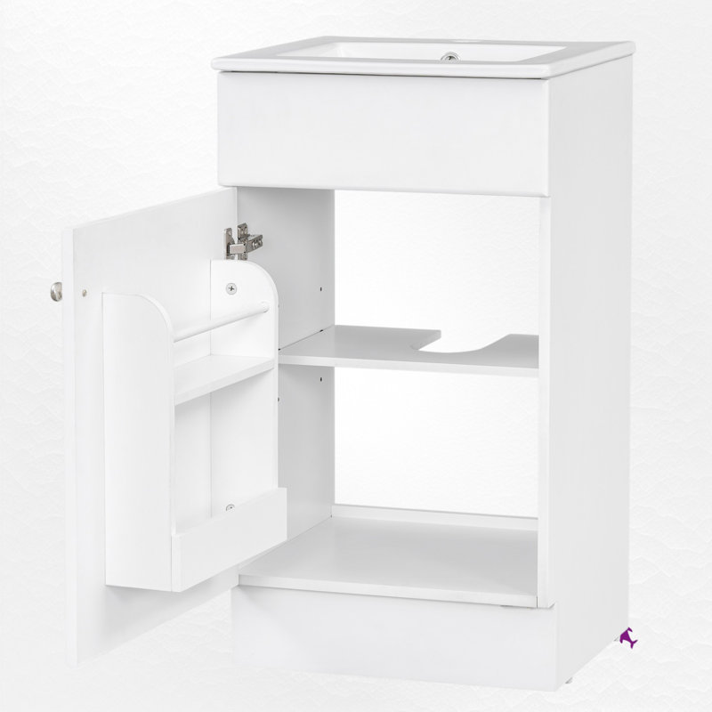 Ensemble de meuble-lavabo simple 18 po avec plateau en céramique, Argent, Blanc