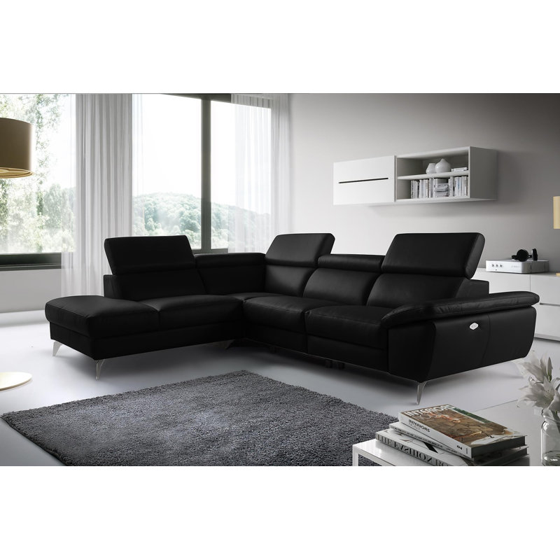 La Crosse Genuine Leather Corner Sofa, Left Hand Facing, Black