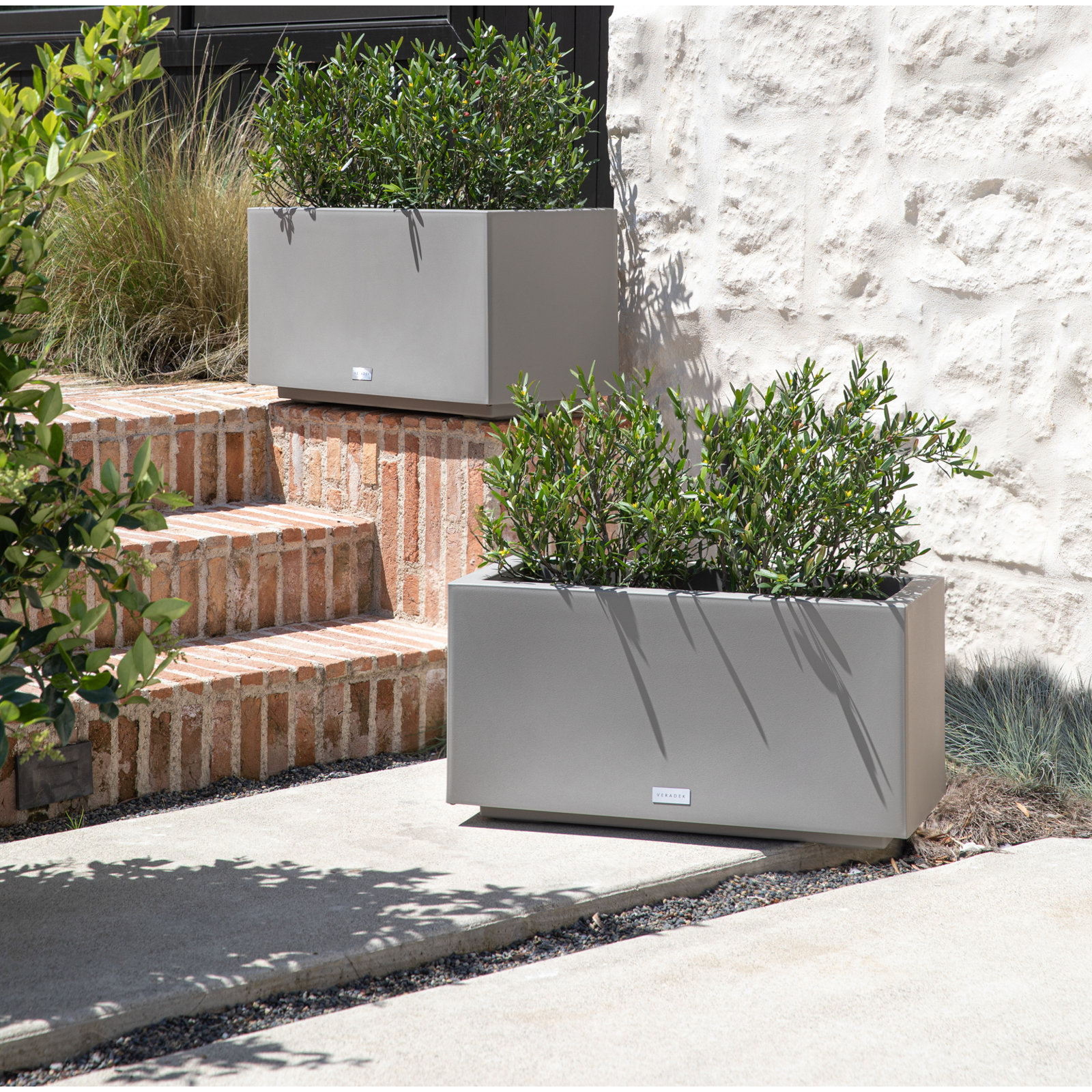Block Series Planter Box, 13.25” H x 24.75” W x 11” D, Gray